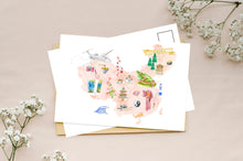 Load image into Gallery viewer, Country Map & Vintage Theme Postcard